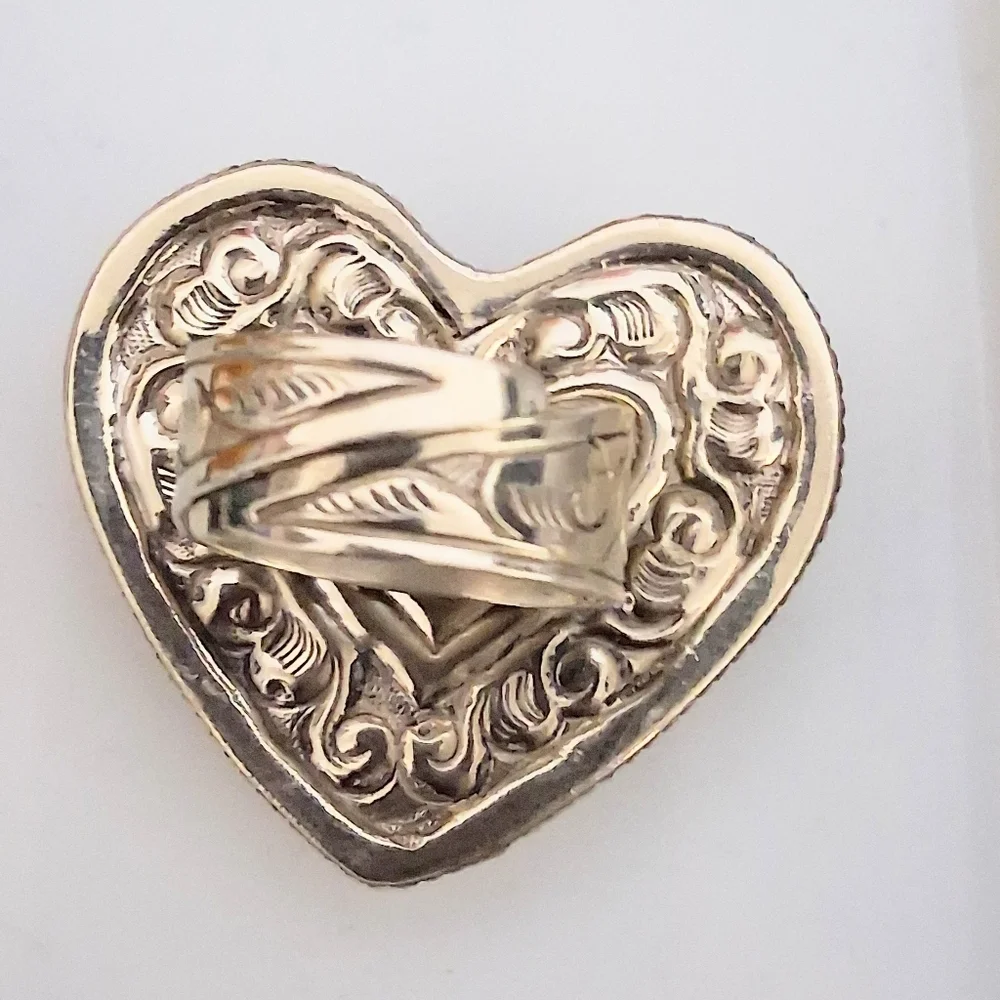 YELLOW JASPER HEART RING TIBETAN SILVER ADJUSTABLE 8-10